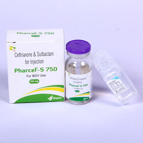 PHARCEF-S 750=Ceftriaxone 500mg + Sulbactam 250mg 1’s with dw ampoule (antibiotic)