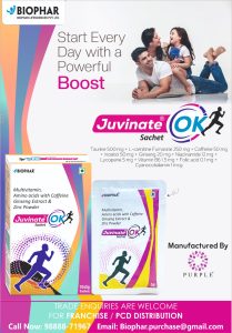 Juvinate Ok Sachet Of 5gm Oral Powder with multivitamins, Ginseng Extract, Amino Acid, Advanced Nutritional Support for Energy & Immunity. Call - 9888871967, biophar.purchase@gmail.com
