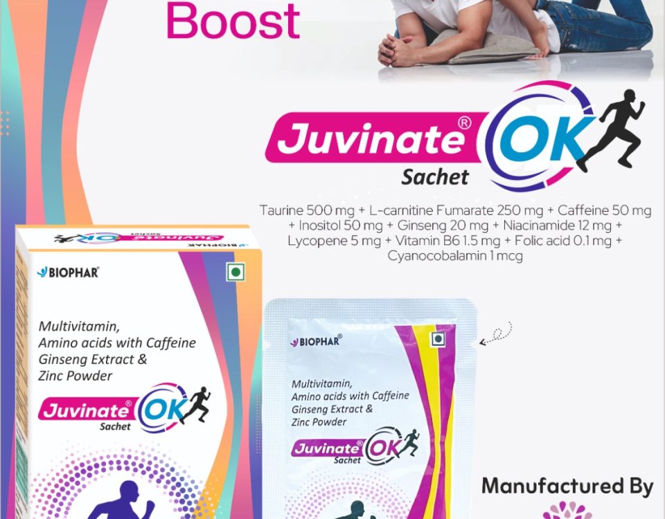 Juvinate Ok Sachet Of 5gm Oral Powder with multivitamins, Ginseng Extract, Amino Acid, Advanced Nutritional Support for Energy & Immunity. Call - 9888871967, biophar.purchase@gmail.com