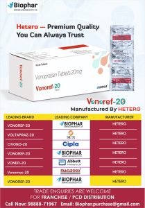 Vonoref 20 mg Tablet: View Uses Side Effects Price. Buy in bulk quantity. Call & Email - 9888871967, biophar.purchase@gmail.com
