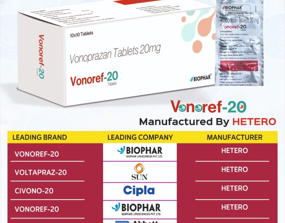 Vonoref 20 mg Tablet: View Uses Side Effects Price. Buy in bulk quantity. Call & Email - 9888871967, biophar.purchase@gmail.com