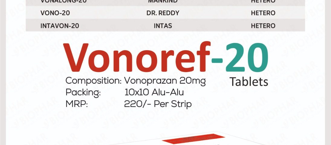 Vonoprazan helps by reducing the acid in your stomach and giving your body a chance to heal. Key Medical Conditions It Treats VONOREF-20 (Vonoprazan 20 Tablets) is used to treat several problems caused by too much acid in the stomach.