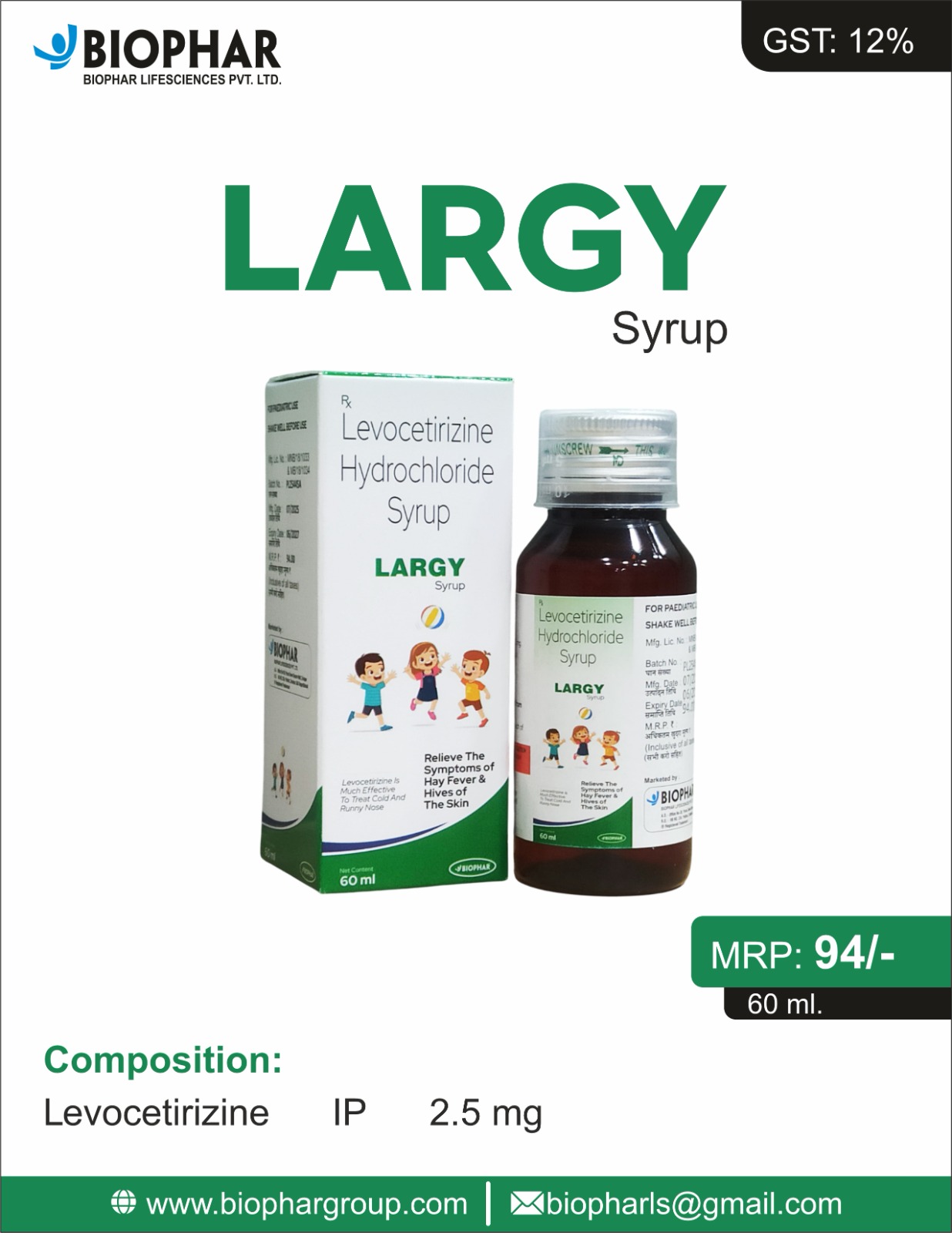 LARGY Syrup – Levocetirizine Hydrochloride 2.5 mg (60 ml)