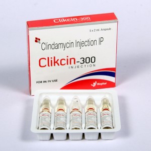 CLIKCIN-300=Clindamycin 150mg & disodium edetate 0.5mg ,benzyl alcohol 9.45mg(Injection)5x2ml with tray ampoule (anti-infective)