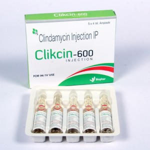 CLIKCIN-600=Clindamycin 150mg & disodium edetate 0.5mg ,benzyl alcohol 9.45mg(Injection)5x4ml with tray ampoule (anti-infective)