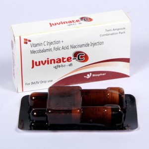 JUVINATE-C=Vitamin C injection + mecobalamin 1500 mcg, folic acid 0.7 mg, & Niacinamide 12 mg (Injection) combi Pack (neuroprotective)