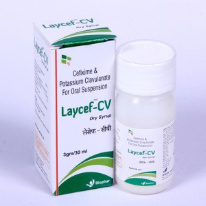 LAYCEF-CV =Cefixime Anhydrous 50mg + Clavulanic Acid 30 ml Dry Syrup Bottle (Anti Biotic)