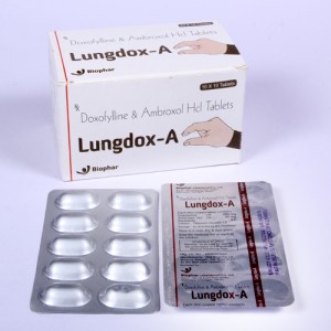 LUNGDOX-A=Doxofylline 400mg + Ambroxol 30mg(Capsules)10x10 Alu-Alu (ANTI-COUGH)