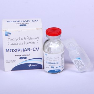 MOXIPHAR-CV=Amoxycillin 1000mg + Clavulanic Acid 200mg (Injection) 1's with d.w (anti-biotic)