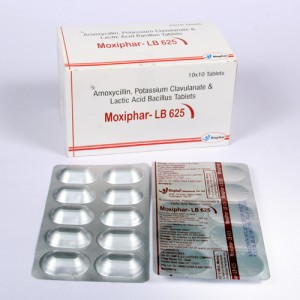 MOXIPHAR-LB 625 = Amoxycillin 500 mg, Potassium Clavulanate & Lactic Acid Bacillus ( Tablets) 10x10 Alu-Alu (ANTI-BIOTIC)