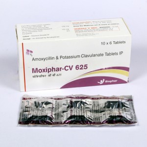 MOXIPHAR CV 625 = Amoxy 500 mg + Clavulanic acid 125 mg (Tablets) 10x6 Strip (ANTI-BIOTIC)