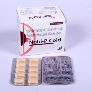 NOBI-P COLD = Nimesulide 100mg + Paracetamol 325 mg,cetrizine hydrochloride5 mg,phenylephrine hydrochloride 5mg &caffeine 25mg (Tablets) 10x10 Blister (ANTI-COLD)