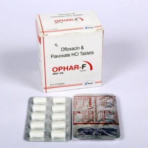 OPHAR-F = Ofloxacin200 + Flavoxate 200 (Tablets) 10x10 Blister (ANTI-SPASMODIC)