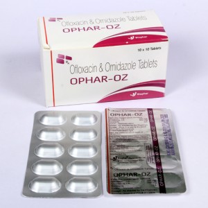 OPHAR-OZ = Ofloxacin  200mg + Ornidazole 500mg (tablets) 10x10 Alu-Alu (ANTI-INFECTIVE)