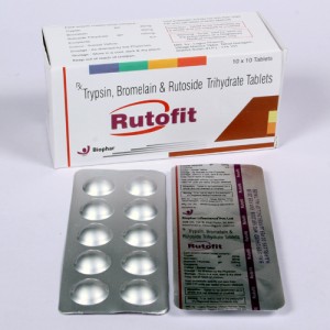 RUTOFIT = Trypsin 48MG+ Bromelain 90Mg+ Rutoside 100MG (Tablets) 10x10 Alu-Alu (ANTI-INFLAMMATORY)